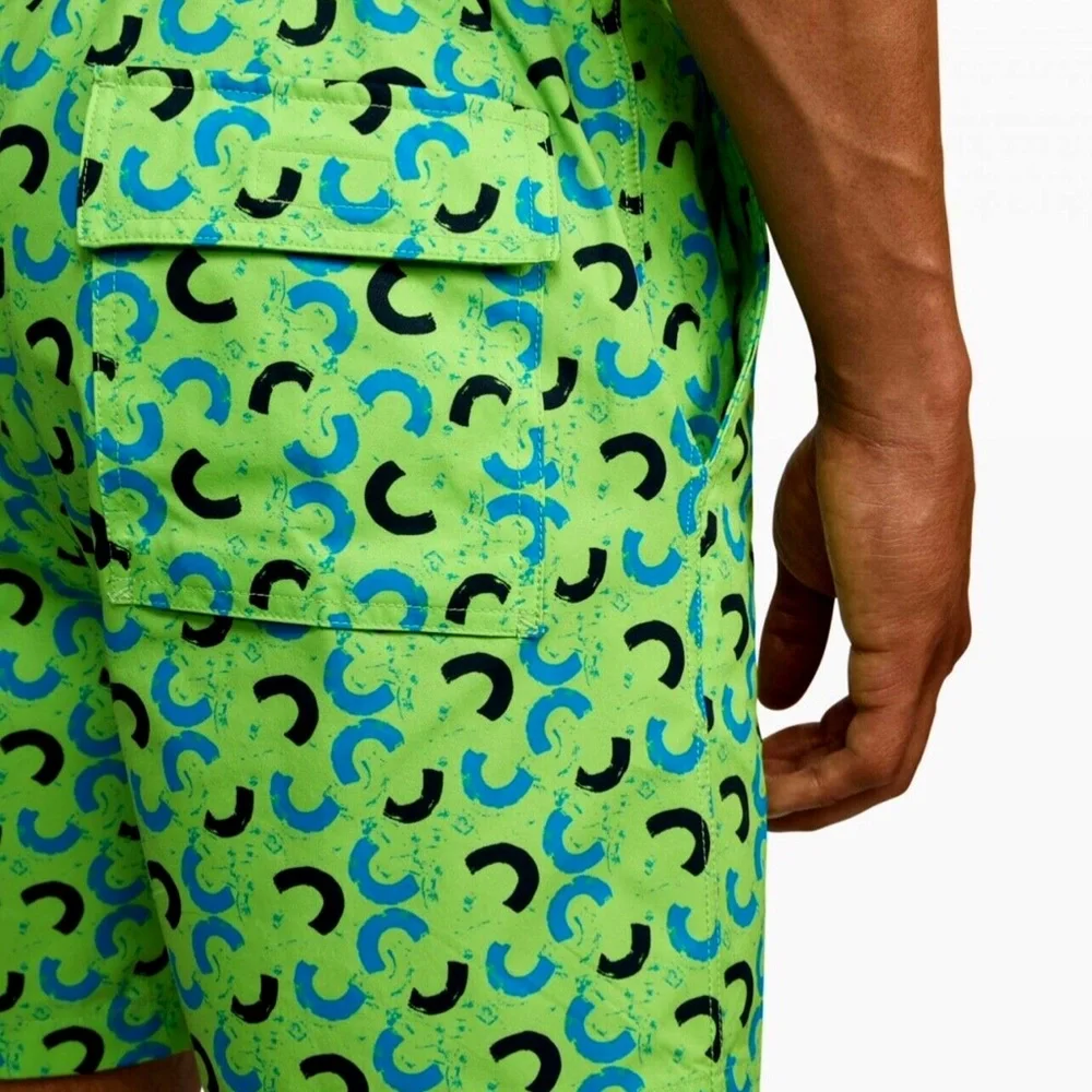 NEW Psycho Bunny Mens XXL Green Gecko Bold Brushstroke Swim Trunks